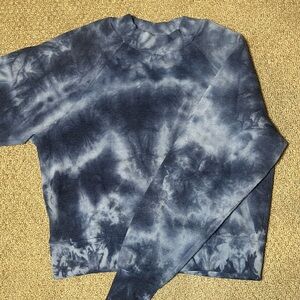 pink rose - navy blue tie died mock neck jumper - size small